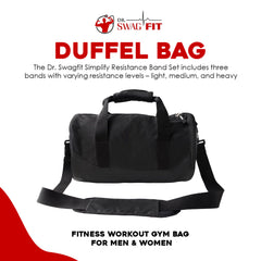 Dr. Swag Fit Duffel Bag, Fitness Workout Gym Bag for Men & Women, Travel Sports Duffle Bag with Shoe Compartment, Water Resistant, Lightweight Multi-Purpose Duffle Bag (Black)