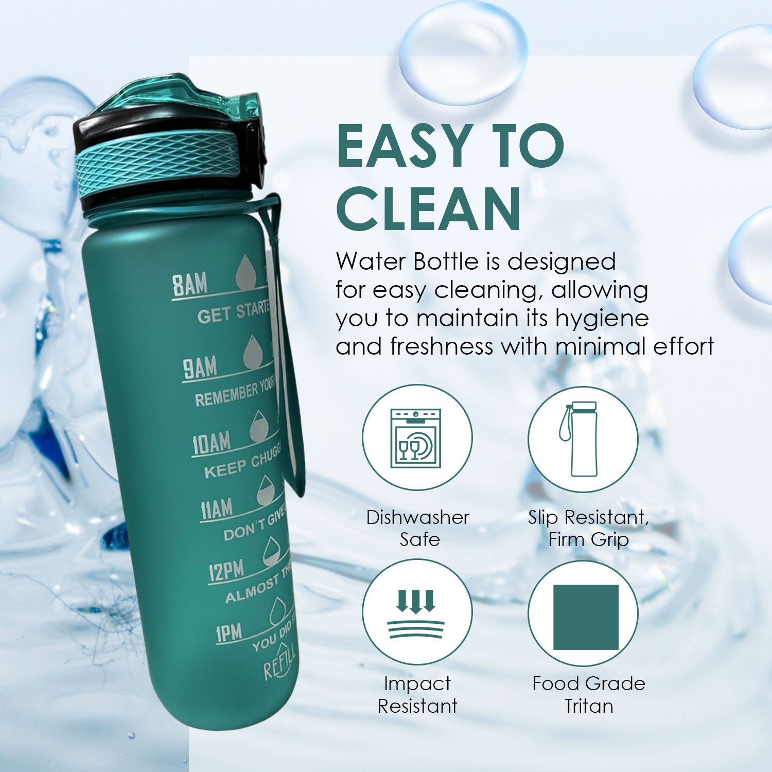 Dr. SwagFit Motivational Water Bottle, Time Marker Water Bottle, Premium Leakproof Design with Straw, Bpa-Free Thick and Durable Buckle Strap Water Bottle, Perfect for Workouts and Hiking