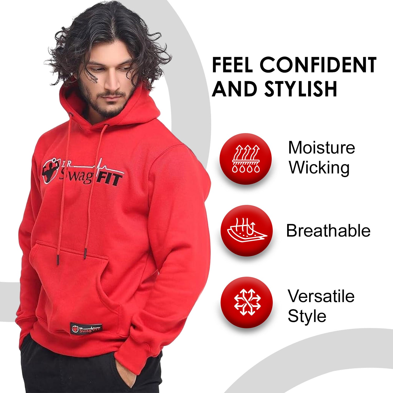 Dr. SwagFit Unisex Adult Classic Red Hoodie, Fleece Hoodie Jacket for Men and Women, Casual, Warm, Hooded Sweatshirt Pullover