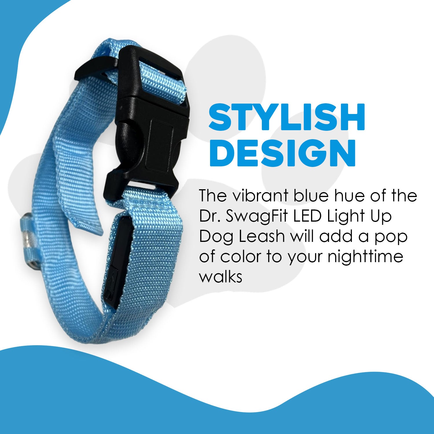 Dr. SwagFit LED Light Up Dog Leash, USB Rechargeable And Waterproof Leash, High Visibility, Small Size Illuminated for Night Walking, Glow in The Dark Light Up Dog Collar