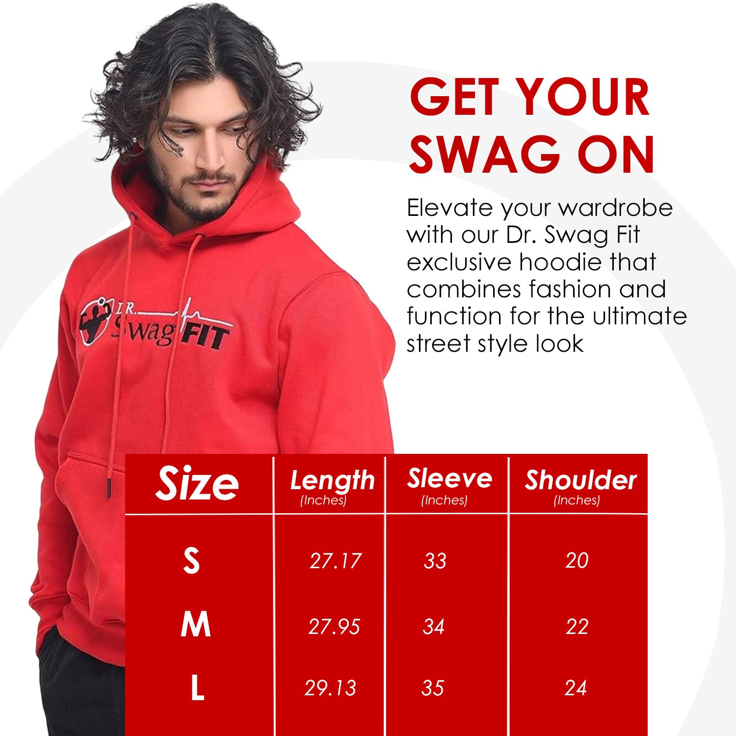 Dr. SwagFit Unisex Adult Classic Red Hoodie, Fleece Hoodie Jacket for Men and Women, Casual, Warm, Hooded Sweatshirt Pullover